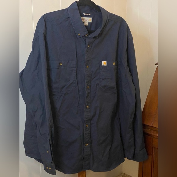 Carhartt Relaxed-Fit Long-Sleeve Button-Down Canvas Shirt Navy 2XL - Picture 2 of 7